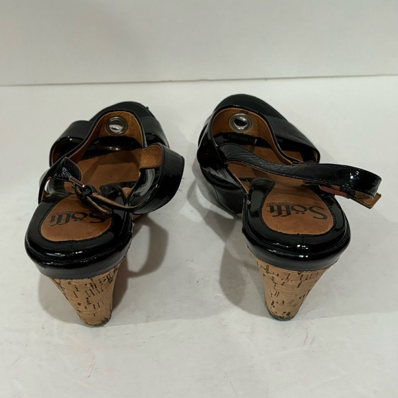 SOFFT Women’s Black Leather Cork Wedges Heels Sandals w/ Silver Buckle - size 7 - Picture 5 of 7
